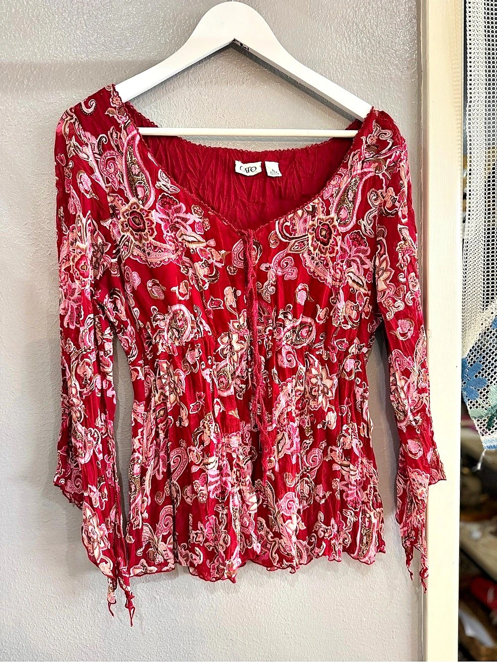 Cato Paisley Long Sleeve Blouse in Red Size Small